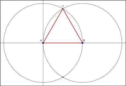 Construcción de un triángulo equilátero con regla y compás.
