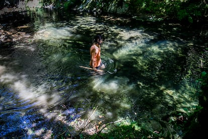 Laxe, durante la limpieza de un tramo del río Ser, en Vilela.