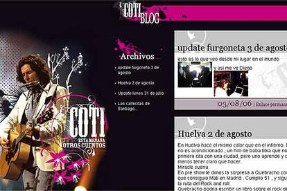 Aspecto del blog multimedia del artista argentino Coti en los40.com.