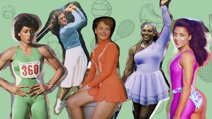 Desde la izquierda, Florence Griffith Joyner (1984), Mildred (Babe) Didrikson Zaharias, Carol Heiss Jenkins, Serena Williams y Florence Griffith Joyner de nuevo, en 1982.