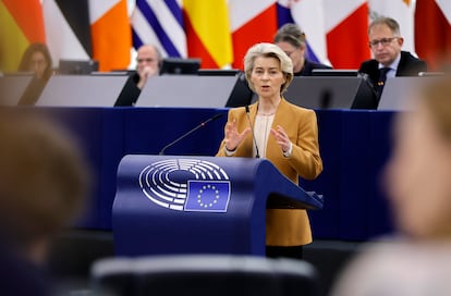 La Presidenta de la Comisión Europea, Ursula von der Leyen, este martes en el Parlamento Europeo, en Estrasburgo.