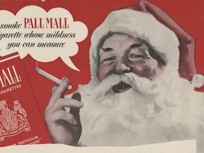 Papai Noel utilizado em um anúncio de cigarro.