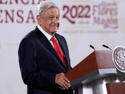 El presidente mexicano, Andrés Manuel López Obrador, durante una rueda de prensa hoy en Palacio Nacional.