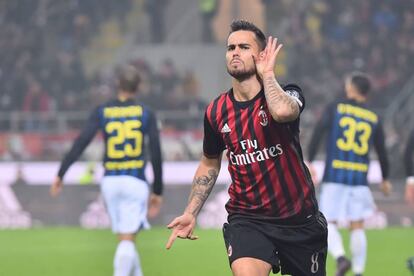 Suso celebra uno de sus goles.