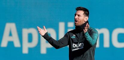 Messi, durante el último entrenamiento del Barcelona.