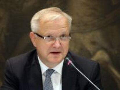 El vicepresidente de la Comisi&oacute;n Europea (CE) y responsable de Asuntos Econ&oacute;micos, Olli Rehn, durante una intervenci&oacute;n.