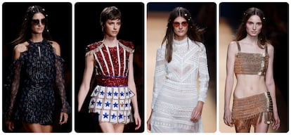 Cuatro de las propuestas de la colección primavera-verano 2023 de la diseñadora Teresa Helbig, durante la pasarela Mercedes-Benz Fashion Week Madrid.