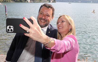 Matteo Salvini, líder de la Liga, y Giorgia Meloni, de Hermanos de Italia, en el foro económico de Cernobbio.