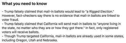 Advertencia de Twitter sobre los tuits de Donald Trump acerca del voto por correo.