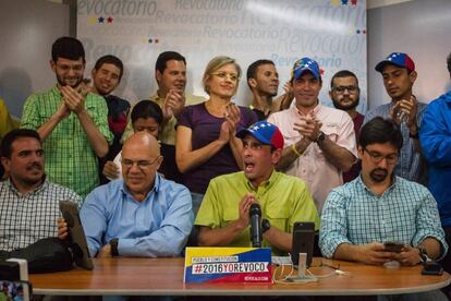El opositor Capriles, en una rueda de prensa del viernes