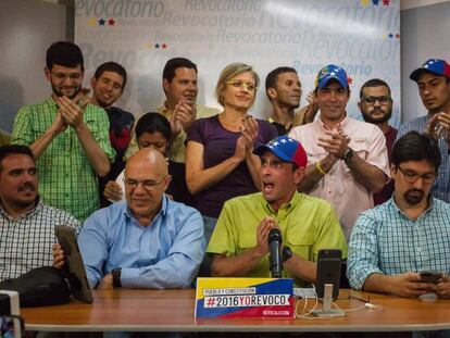 El opositor Capriles, en una rueda de prensa del viernes