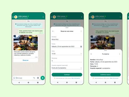 Ejemplo de cómo se puede reservar mesa en un restaurante a través de WhatsApp y sin salir de la aplicación.