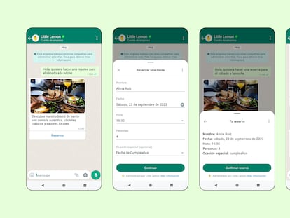 Ejemplo de cómo se puede reservar mesa en un restaurante a través de WhatsApp y sin salir de la aplicación.