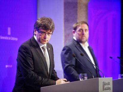 Puigdemont i Junqueras avui a la Generalitat.