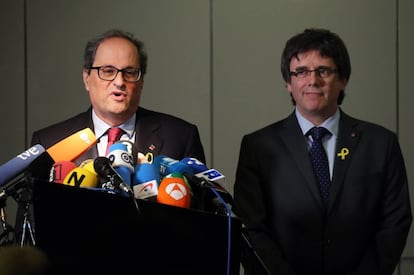 Quim Torra (l) and Carles Puigdemont in Berlin last Friday.