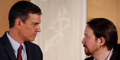 El líder del PSOE, y presidente del Gobierno en funciones, Pedro Sánchez (izquierda); y el responsable de Unidas Podemos, Pablo Iglesias.