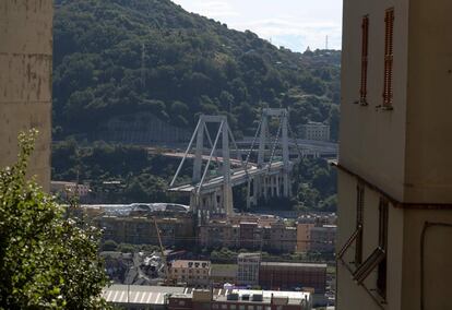 Vista general del puente Morandi, el 15 de agosto de 2018.