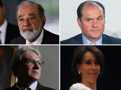 Desde arriba a la izquierda, los empresarios Carlos Slim, Carlos Fernández, Axel Capriles y María Asunción Aramburuzabala.