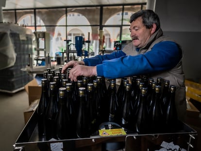 Un trabajador de Bodegas Jaime, situada en el pequeño pueblo de Morata de Jalón, en Zaragoza.