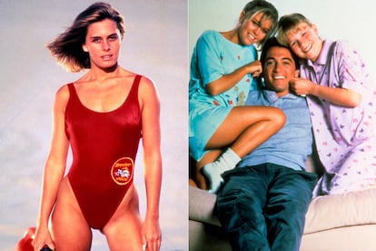 Nicole Eggert durante su época como Summer en 'Los Vigilantes de la Playa' y unos años antes, en una imagen promocional de 'Charles in Charge', la serie que compartió con Scott Baio.