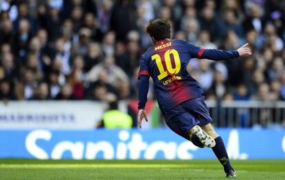 Messi celebra su gol al Madrid.