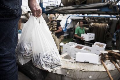 Descarga de pescado en un puerto.