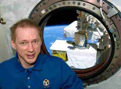 El astronauta belga Frank De Winne, de la Agencia Europea del Espacio, en la base orbital.