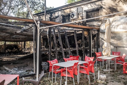 La terraza de un restaurante calcinado en Vera del Moncayo.