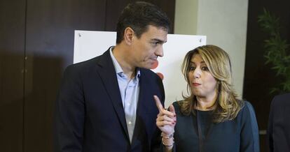 Pedro Sánchez y Susana Díaz, el pasado enero en un desayuno informativo en Sevilla.