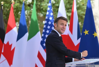 Emmanuel Macron, el jueves, durante la cumbre de G-7 en Bari.
