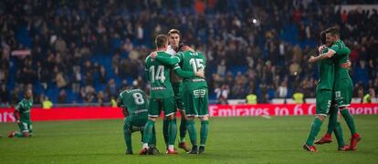Alegría de los jugadores del Leganés tras eliminar al Real Madrid en la Copa del Rey.