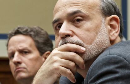 Bernanke y el secretario del Tesoro, Timothy Geithner, la semana pasada el Capitolio.