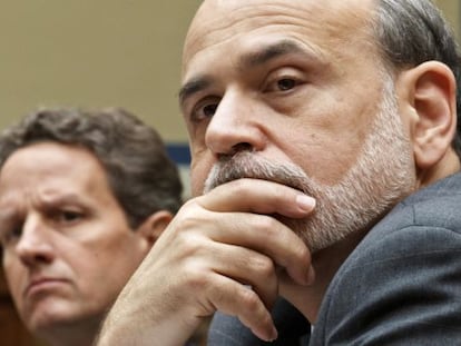 Bernanke y el secretario del Tesoro, Timothy Geithner, la semana pasada el Capitolio.