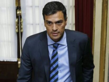 El l&iacute;der socialista, Pedro S&aacute;nchez, en el Congreso de los Diputados esta semana, tras el debate de presupuestos.