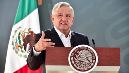 El presidente Andrés Manuel López Obrador, durante una conferencia en Veracruz, este lunes.