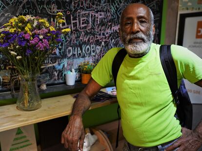 Ibrahim Mohamed, 71, poses on July 13 at the Odesa hostel where he lives.