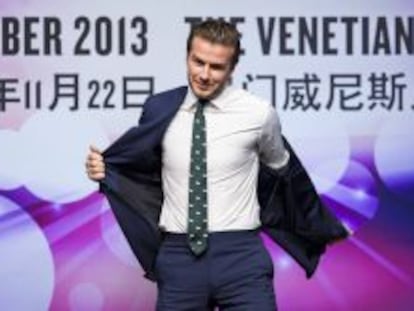 David Beckham, la pasada semana en Macao en la presentaci&oacute;n del acuerdo con Las Vegas Sands.