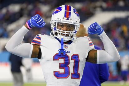 Buffalo Bills safety Damar Hamlin (31) is shown before an NFL football game against the Tennessee Titans on Monday, Oct. 18, 2021, in Nashville, Tenn.