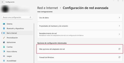 Opciones red en Windows 11