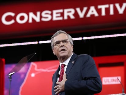 Jeb Bush durante sua intervenção na conferência CPAC.