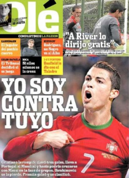 Portada del diario Olé.