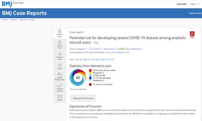 Em inglês, o caso publicado pelo BMJ ganhou uma "manifestação de preocupação", como se vê na imagem.