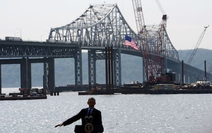 Obama habla de infraestructruas ante el puente Tappan Zee, el 14 de mayo