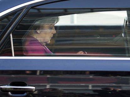 Merkel fala sobre a negociação com o SPD, na terça-feira, em Berlim.