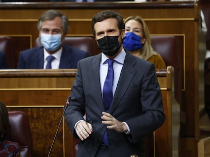 Pablo Casado durante la sesión plenaria en el Congreso, este miércoles.