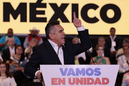 Alejandro Moreno, habla durante la presentación del proceso de selección del candidato a la presidencia, el 26 de junio en Ciudad de México.