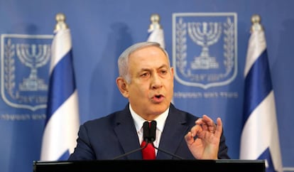 El primer ministro de Israel, Benjamín Netanyahu, este domingo en Tel Aviv.