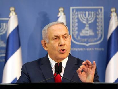 El primer ministro de Israel, Benjamín Netanyahu, este domingo en Tel Aviv. 