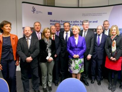 Momento de la inauguración en Bilbao de las nuevas oficinas de la Agencia Europea para la Seguridad y la Salud en el Trabajo.