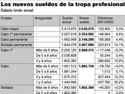 Los nuevos sueldos de la tropa profesional
